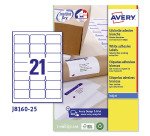 Etichette adesive Avery in carta bianca 63,5x38,1mm, 21 etichette per foglio, adesivo permanente, inkjet, 25 fogli