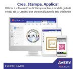 Etichette adesive Avery in carta bianca 63,5x38,1mm, 21 etichette per foglio, adesivo permanente, inkjet, 25 fogli