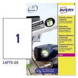 Etichette adesive Avery resistenti in poliestere bianco 210x297mm, 1 etichetta per foglio, adesivo permanente, laser, 20 fogli