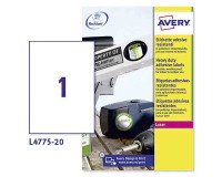 Avery L4775-20 Resistant Labels Self Adhesive 210 x 297 mm White 20 Sheets of 1 Label
