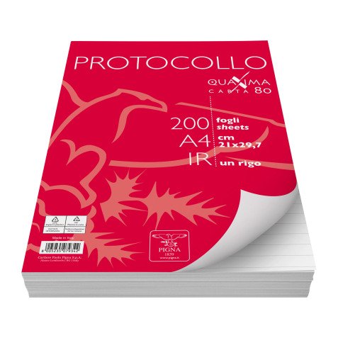 200 Fogli A4 - Protocollo 1R a righe - senza margine - 80 g/m²