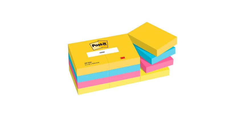 Post-it Sticky Notes 51 x 38 mm Energetic Assorted Colours 12 Pads of 100 Sheets