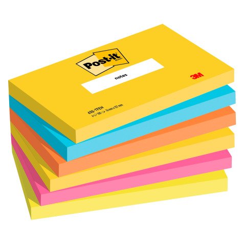 Post-it Sticky Notes 127 x 76 mm Energetic Assorted Colours 6 Pads of 100 Sheets