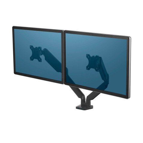 Fellowes Platinum Series Dual Monitor Arm Height Adjustable Holds Two Monitors 27 inch Each Black