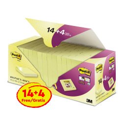 Post-it Giallo Canary 76 x 76 mm 653-TFEN Confezione convenienza 14+4 unità Super Sticky