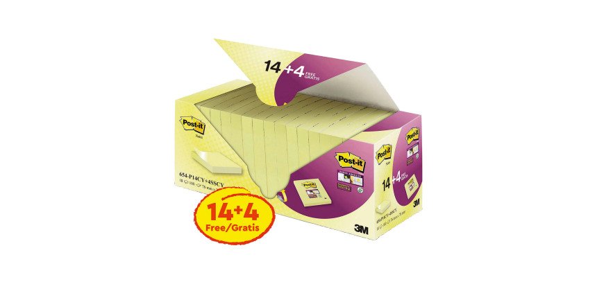 Post-it Giallo Canary 76 x 76 mm Confezione convenienza 14+4 unità Super Sticky