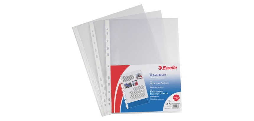 Buste a perforazione Universale Esselte Office 22 x 30 cm trasparente polipropilene finitura goffrata a buccia d'arancia spessore medio 100 unità