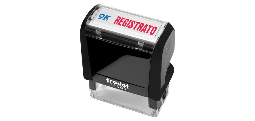 Timbro TRODAT Printy 4912 Office REGISTRATO - 47 x 18 mm blu-rosso