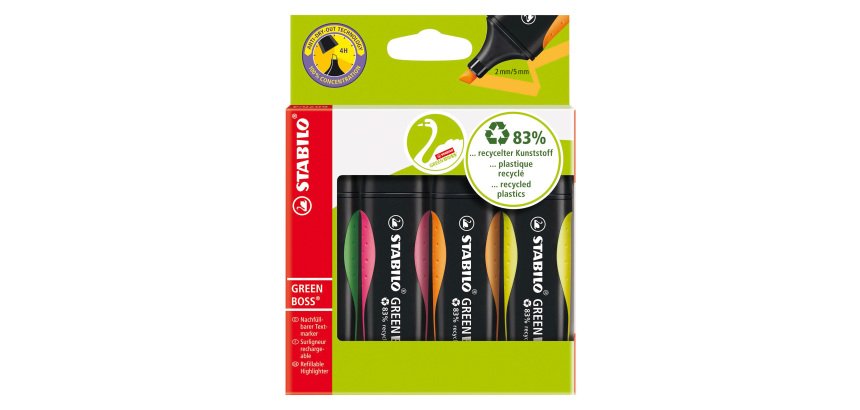 Evidenziatori STABILO BOSS Green Boss chisel assortiti 4 pezzi