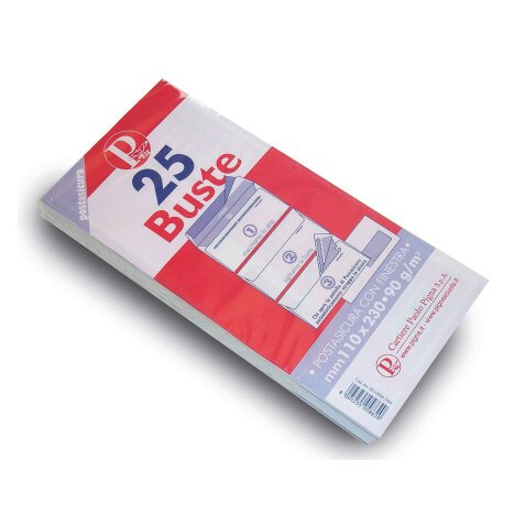 Buste Pigna 90 g/m² bianco con finestra chiusura autoadesiva 25 unità