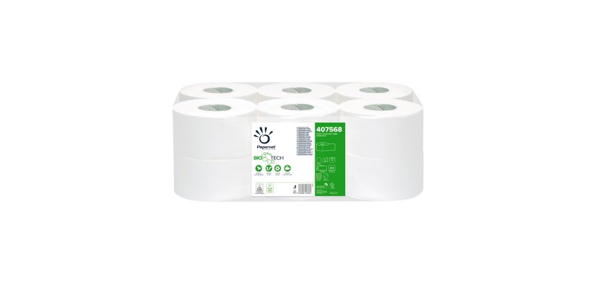 Carta igienica Mini Jumbo Papernet Bio Tech 2 veli 12 rotoli da 405 strappi