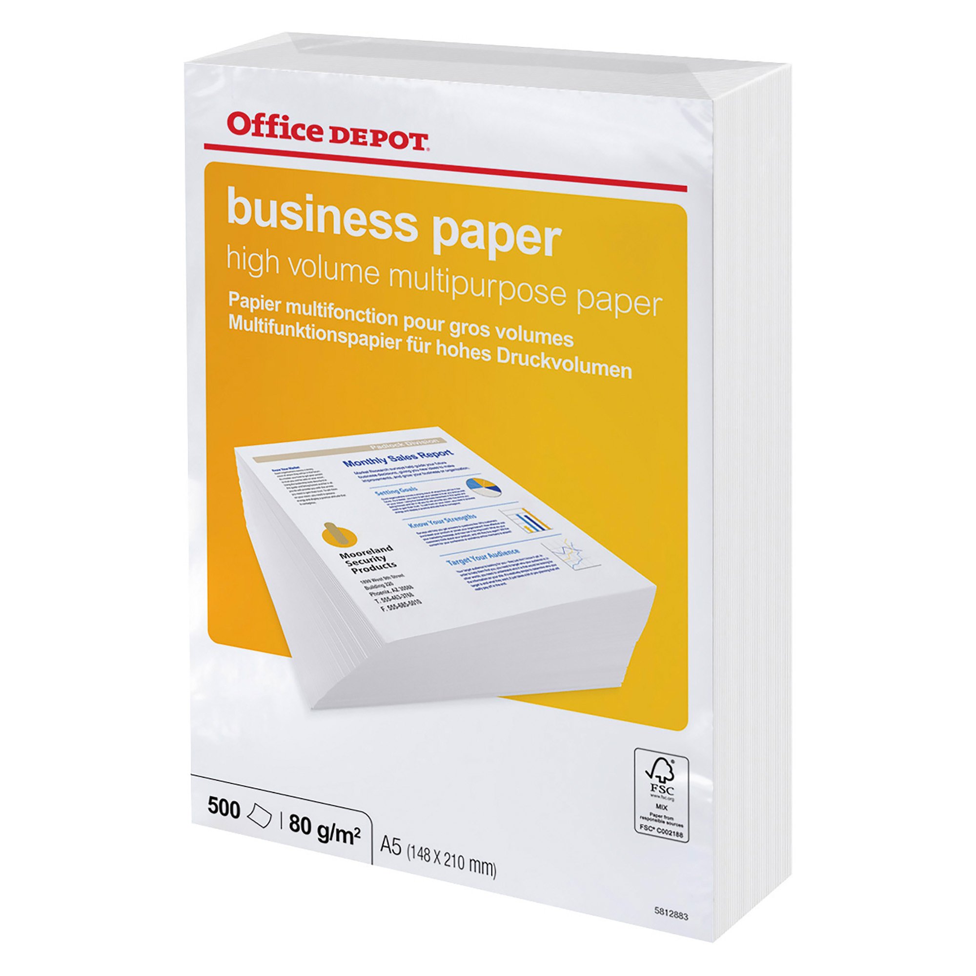 Office Depot Business A5 Printer Paper 80 gsm Smooth White 500 Sheets