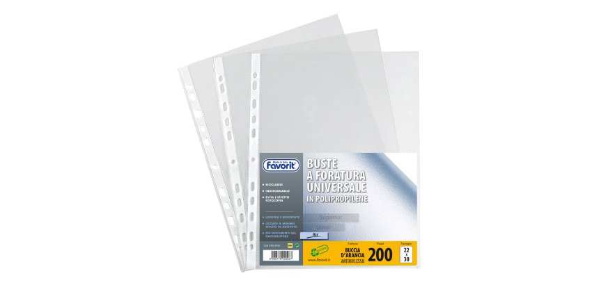Buste a perforazione Universale Favorit  Air 22 x 30 cm trasparente polipropilene finitura goffrata a buccia d'arancia spessore leggero 200 unità