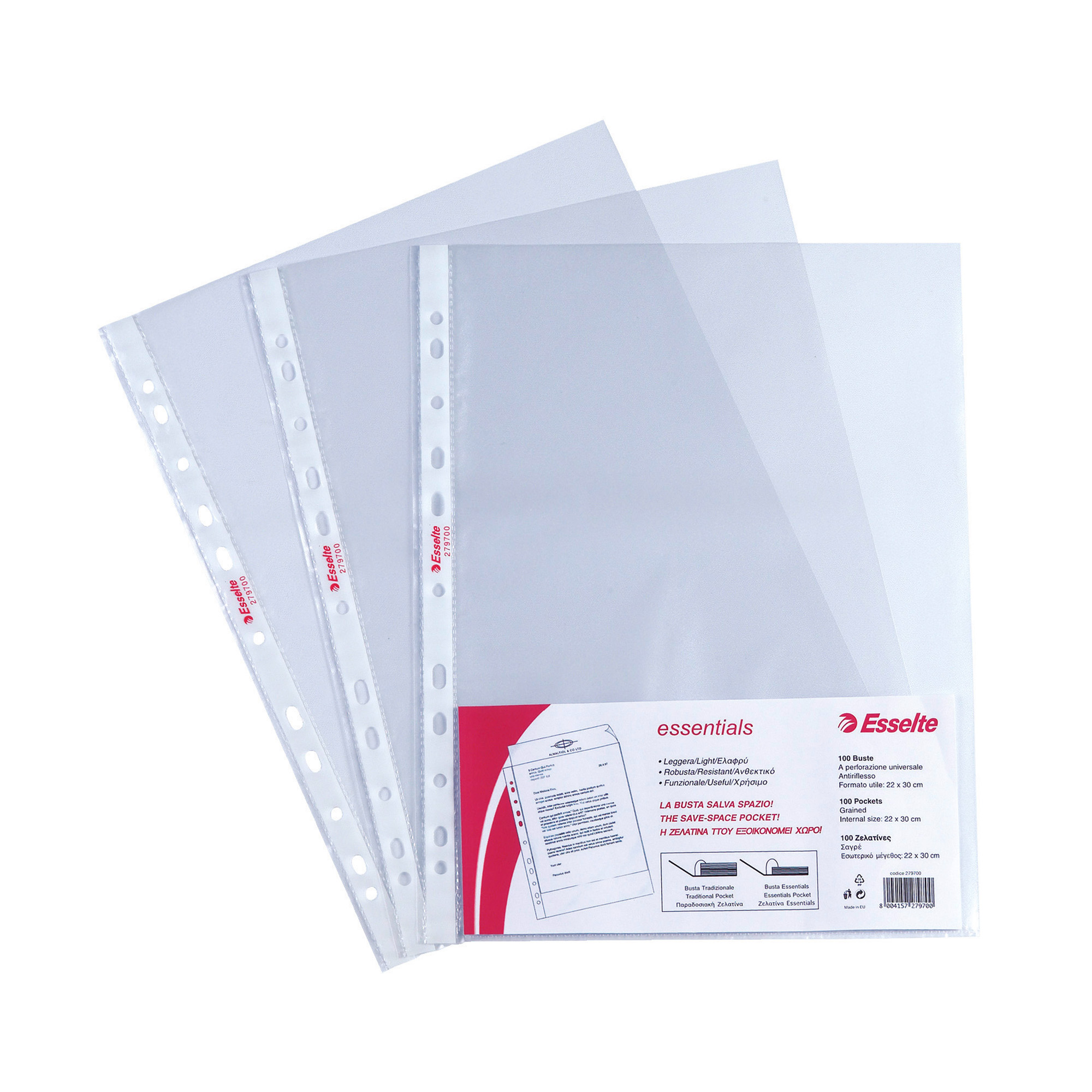 Esselte Set Di 100 Buste Per Brochure, Formato A4, Incolore Con Superficie Opaca, Apertura Superiore, Pellicola PP 0,043 Mm, 56171 - 7