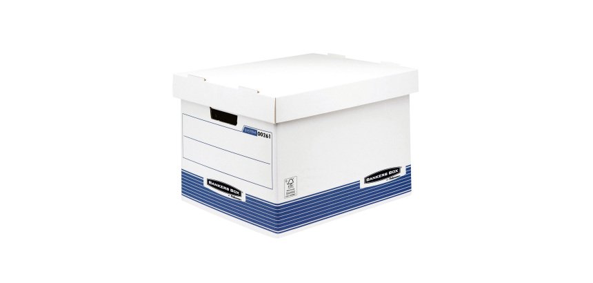 Contenitore per scatole archivio Fellowes R-Kive cartone 100% riciclato 33,5 (l) x 40,4 (p) x 29,2 (h) cm Bianco, blu 10 unità