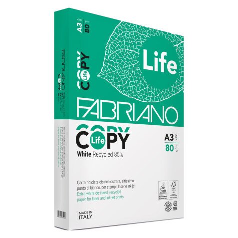 Carta Riciclata Fabriano Copy Life A3 80 g/m² 500 fogli