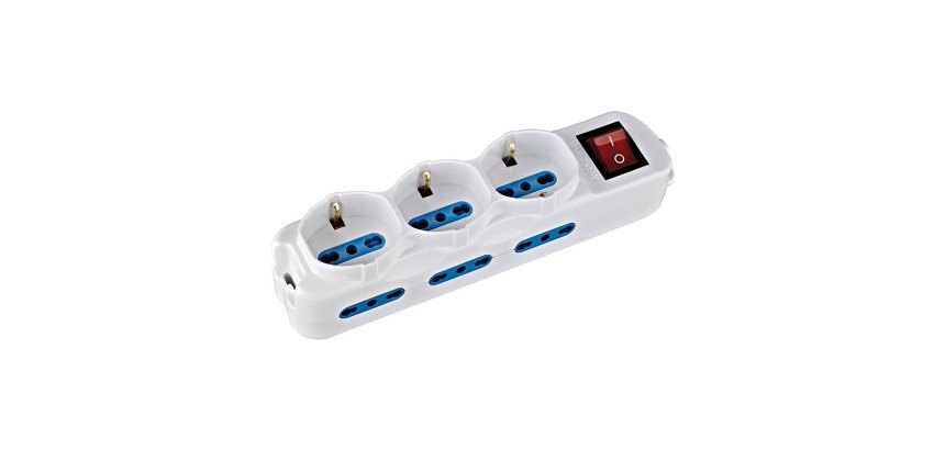 Multipresa con interruttore, 6 prese 10/16A bipasso + 3 prese 10/16A bipasso/schuko
