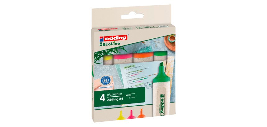 edding EcoLine 24 Highlighter Light green, Orange, Pink, Yellow Medium Chisel 2-5 mm Refillable Pack of 4