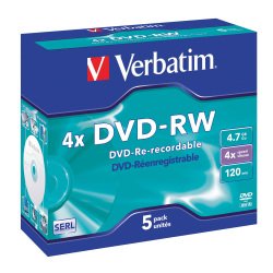 Verbatim DVD+RW 16X 4.7GB jewel case (5 pack)