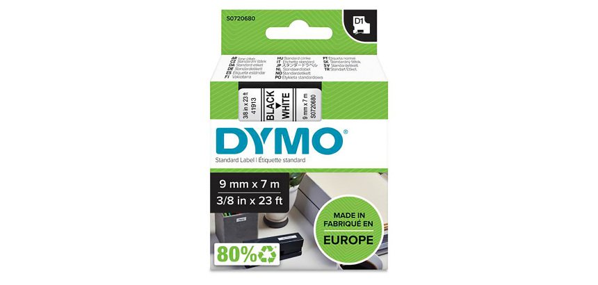 DYMO S0720680 Nastro Standard D1, 9 mm x 7 m, Nero su Bianco