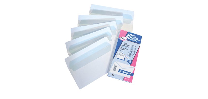 Buste con zip Blasetti 80 g/m² bianco senza finestra chiusura autoadesiva 11 x 23 cm confezione da 40 unità