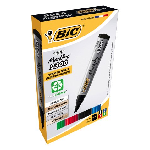 BIC Permanent Marker 2300 Chisel Assorted Pack 4