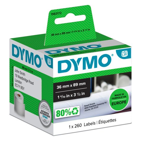 Dymo LW 1983172 / 99012 Authentic Large Address Labels White 36 x 89 mm 260 Labels