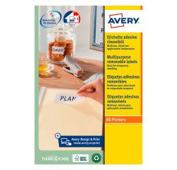 Etichette adesive rimovibili Avery in carta bianca riciclata 99,1 x 42,3mm, 12 etichette per foglio, adesivo rimovibile, laser e inkjet, 25 fogli
