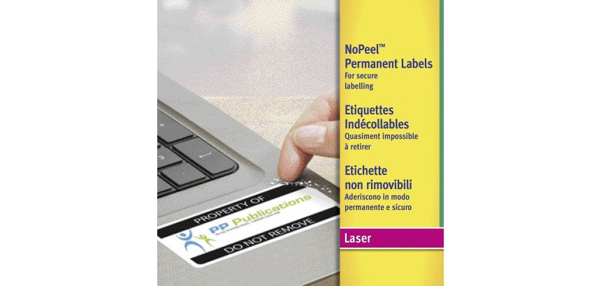 Etichette adesive Avery in poliestere non rimovibili antimanomissione 45,7x25,4mm, 40 etichette per foglio, adesivo permanente, laser, 20 fogli