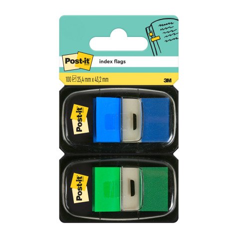 Post-it Index Flags 23.8 x 43.2 mm Blue, Green 50 x 2 Pack