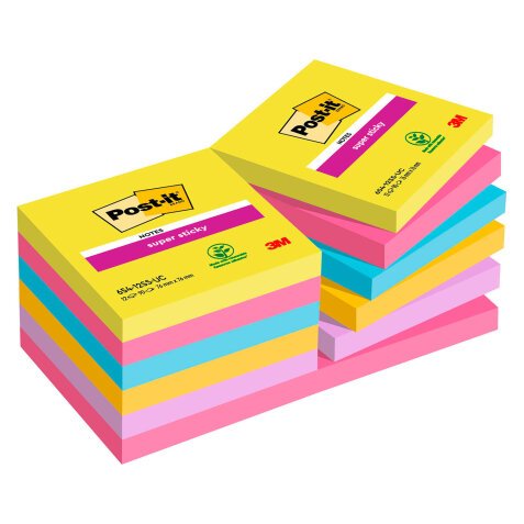 Post-it Super Sticky assortiti 76 x 76 mm 12 unità da 90 fogli