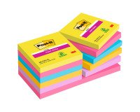 Post-it Super Sticky Notes 76 x 76 mm Rainbow Assorted Colours Square 12 Pads of 90 Sheets