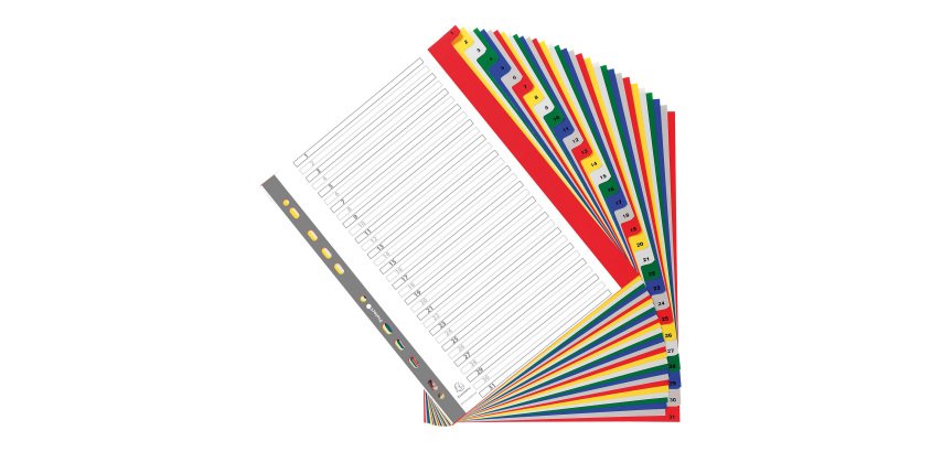 Divisori numerici in polipropilene Exacompta assortiti 31 tasti da 1 a 31 A4 maxi 24,5 x 29,7 cm