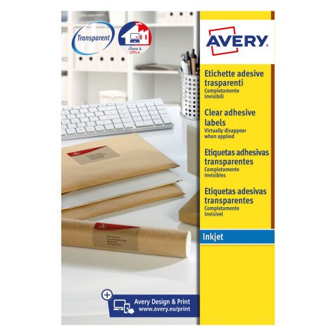 Avery J8560-25 Address Labels Self Adhesive 63.5 x 38.1 mm Clear 25 Sheets of 21 Labels