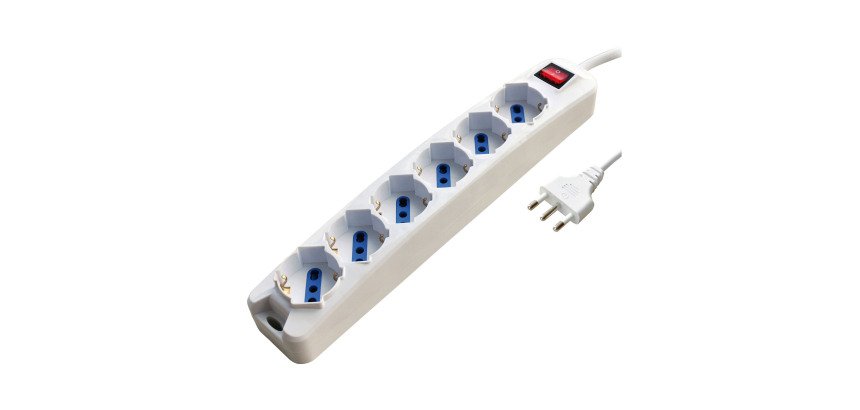 Multipresa con interruttore, 6 prese 10/16A bipasso/schuko