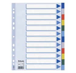 Esselte Dividers Blank A4 Assorted 12 tabs pp blank 10 pieces