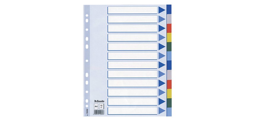 Esselte Dividers Blank A4 Assorted 12 tabs pp blank 10 pieces