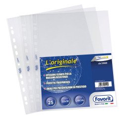 Buste a perforazione Universale Favorit L'Originale 22 x 30 cm polipropilene trasparente finitura liscia lucida spessore altissimo 25 unità