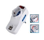 Adattatore rotante spina 16A, 2 prese 10/16A bipasso + 1 presa 10/16A bipasso/schuko + 2 porte USB