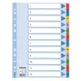 Esselte Mylar Indices 100162 A4 With Reinforced Tabs Multicolour 12 Part Perforated 160 gsm Cardboard 1 to 12