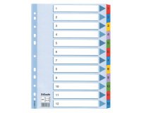 Esselte Mylar Indices 100162 A4 With Reinforced Tabs Multicolour 12 Part Perforated 160 gsm Cardboard 1 to 12