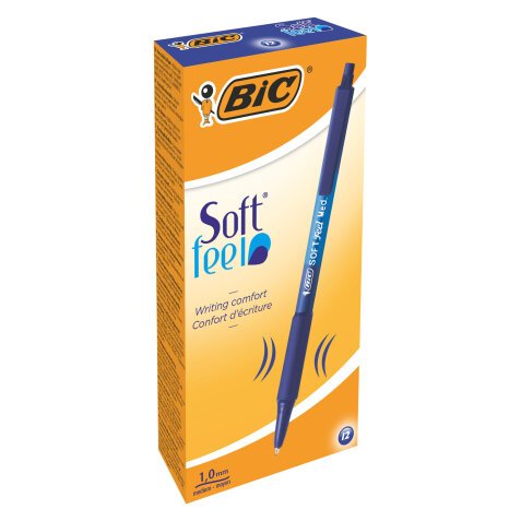 BIC Soft Feel Retractable Ballpoint Pen Grip Medium 0.4 mm Black Pack of 12