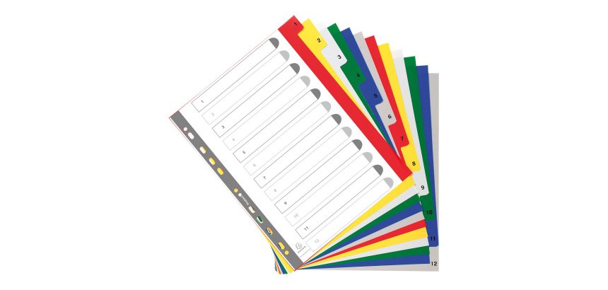 Exacompta Dividers 2512E A4+ Assorted 12 tabs 11 - holes polypropylene 1 to 12