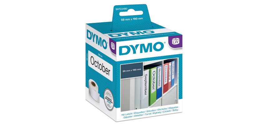 Dymo LW S0722480 / 99019 Authentic Lever Arch Labels White 59 x 190 mm 110 Labels