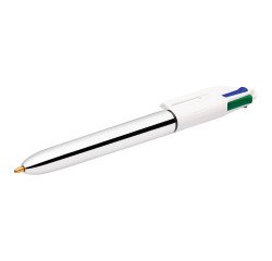 Penna a sfera  a scatto BIC 4 Colori Shine Silver fusto metallizzato argento, 1mm
