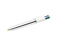 Penna a sfera  a scatto BIC 4 Colori Shine Silver fusto metallizzato argento, 1mm