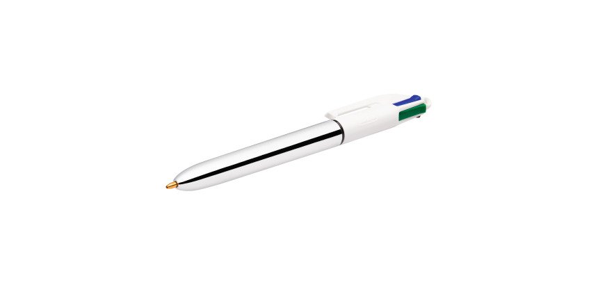 Penna a sfera  a scatto BIC 4 Colori Shine Silver fusto metallizzato argento, 1mm