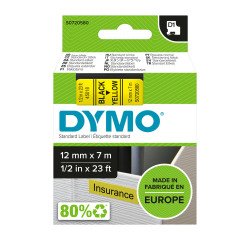 Dymo D1 S0720580 / 45018 Authentic Label Tape Self Adhesive Black Print on Yellow 12 mm x 7m