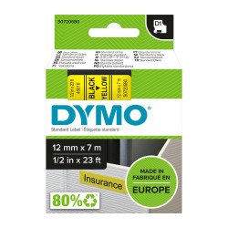 Dymo D1 S0720580 / 45018 Authentic Label Tape Self Adhesive Black Print on Yellow 12 mm x 7m