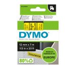 Dymo D1 S0720580 / 45018 Authentic Label Tape Self Adhesive Black Print on Yellow 12 mm x 7m